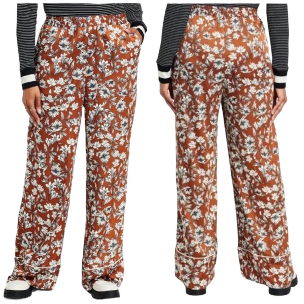 La Ligne Target NWT Floral Wide Leg Trousers Size XXS Elastic Pull-On Pant Brown